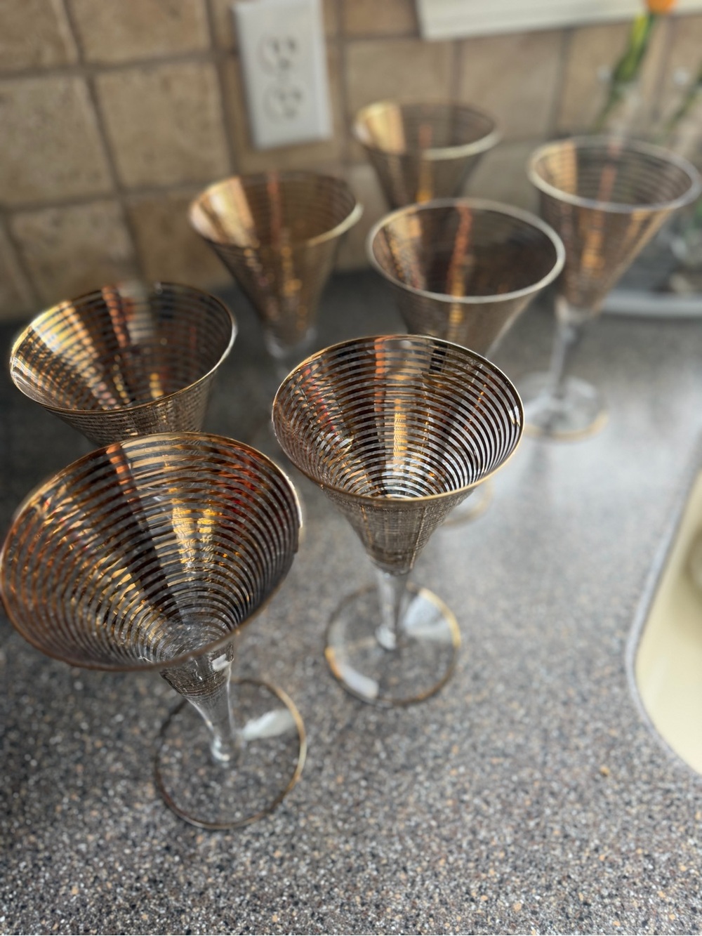 Vintage Gold Spiral Cocktail Glasses Set of 7 Mid Century Barware